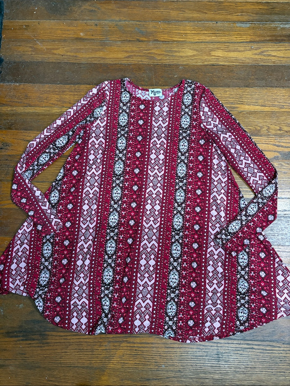 Show Me Your Mumu Tyler Tunic Dress Red Pink Geometric Boho Small